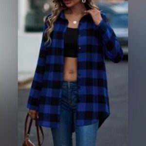 Gingham Print Button Front High Low Hem shirt